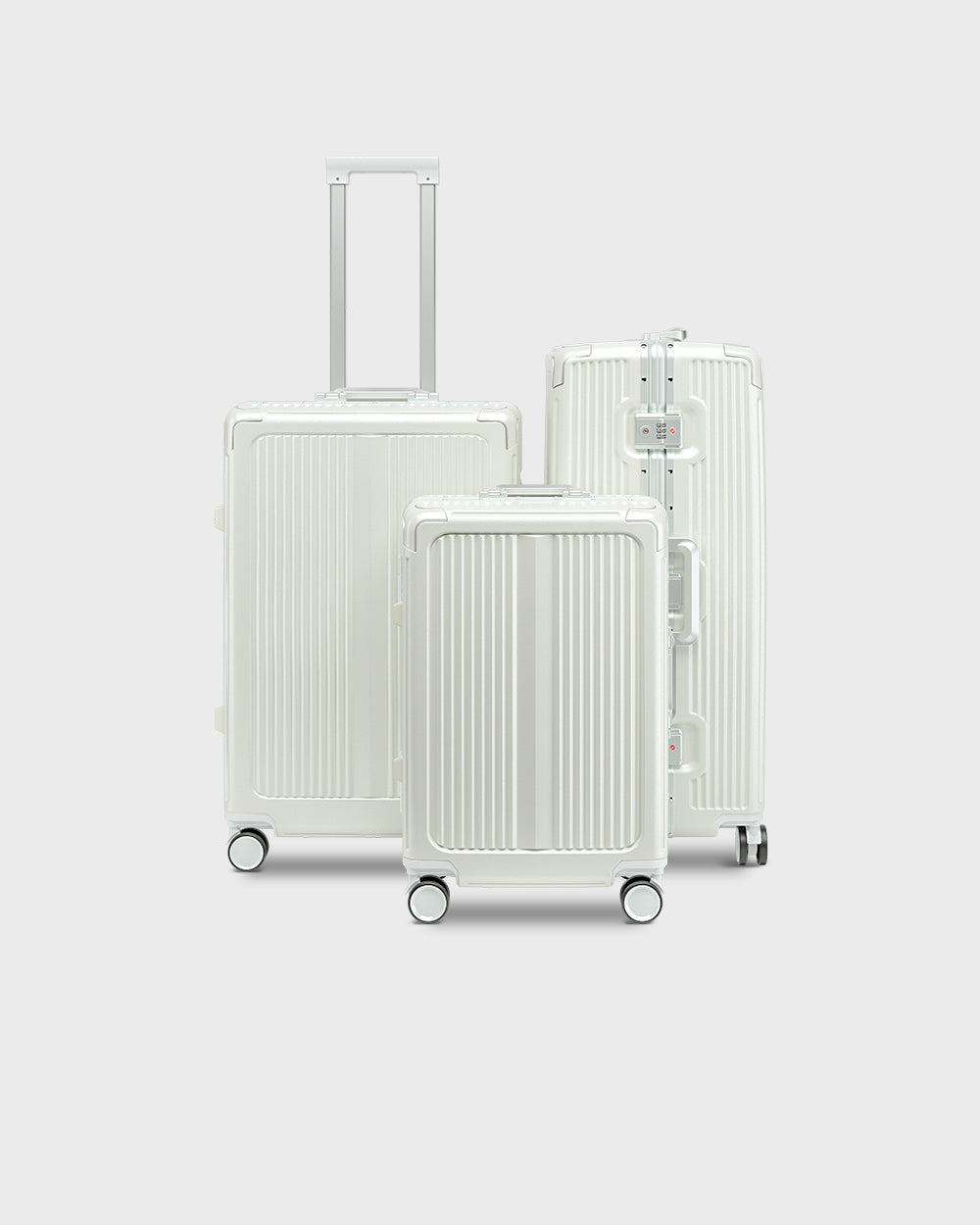 Navigo Streamliner - Aluminium Frame Zipperless Trolley Luggage - White - Set of Three